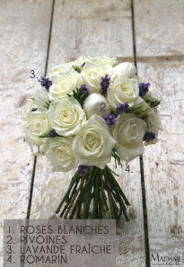 Bouquet de mariee roses blanches et lavande par Madame Artisan fleuriste - La mariee aux pieds nus