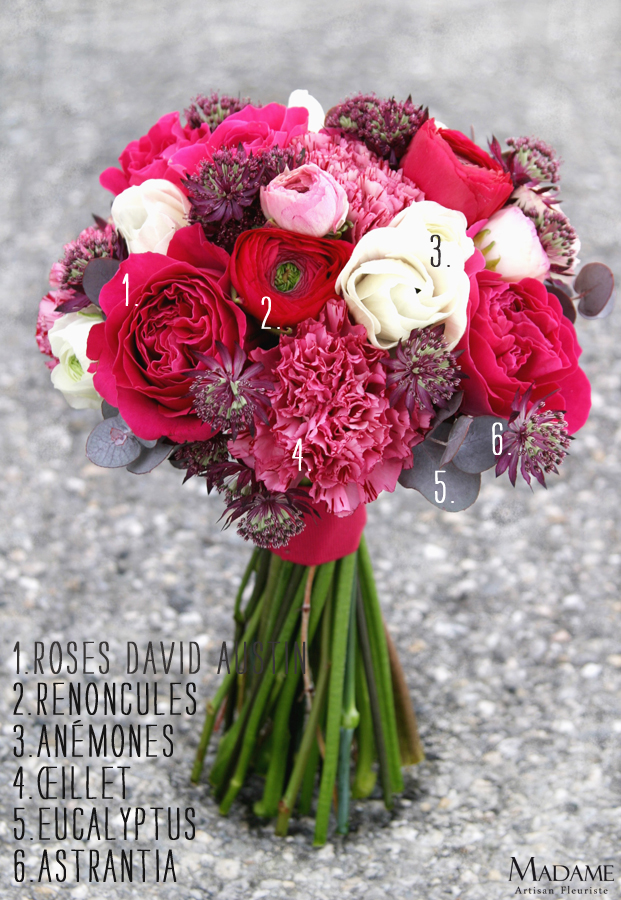 Bouquet de mariée {renoncules, roses et anémones}